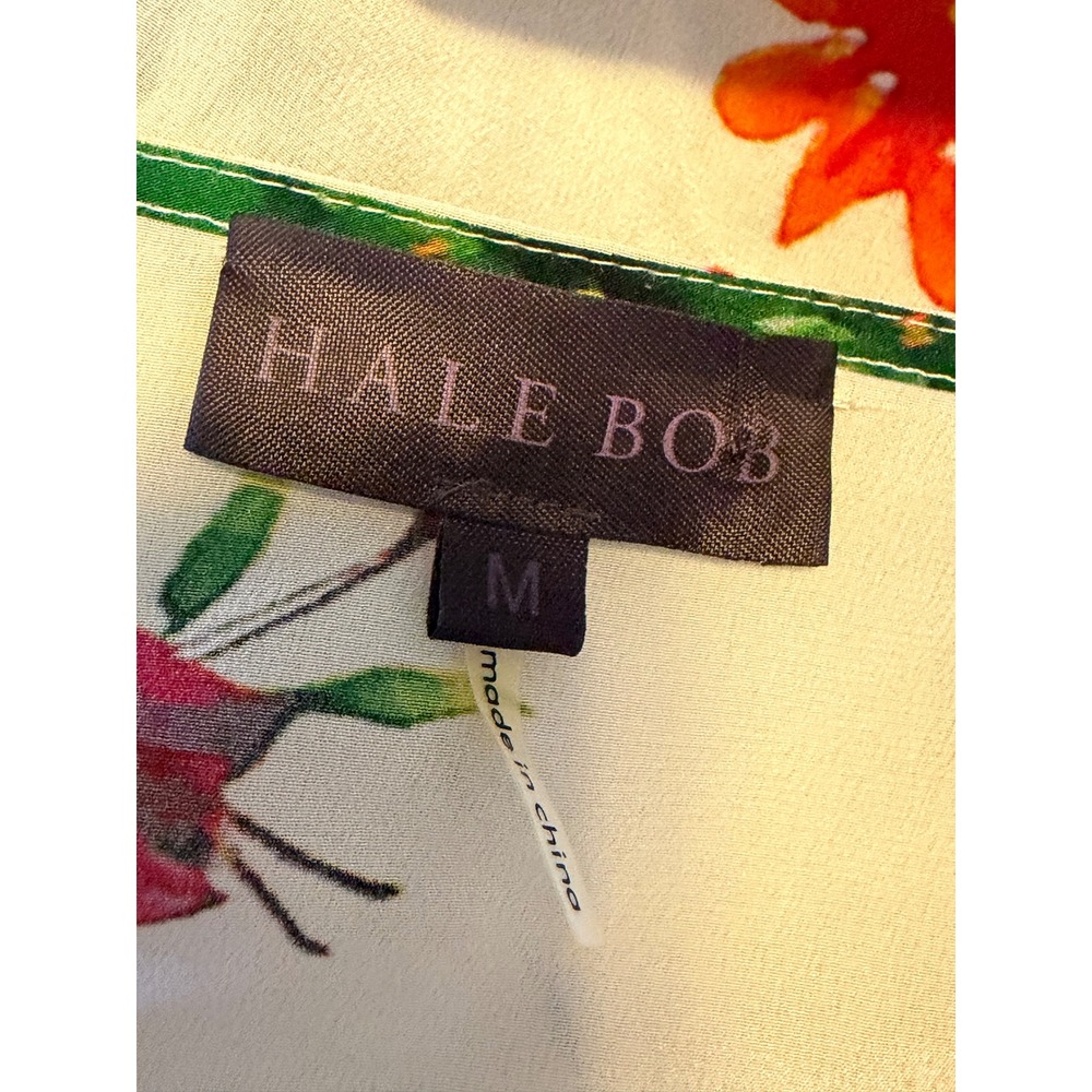 Hale Bob 100% Silk Tunic Blouse M Blue Floral Koi Fish Geisha - Picture 3 of 6